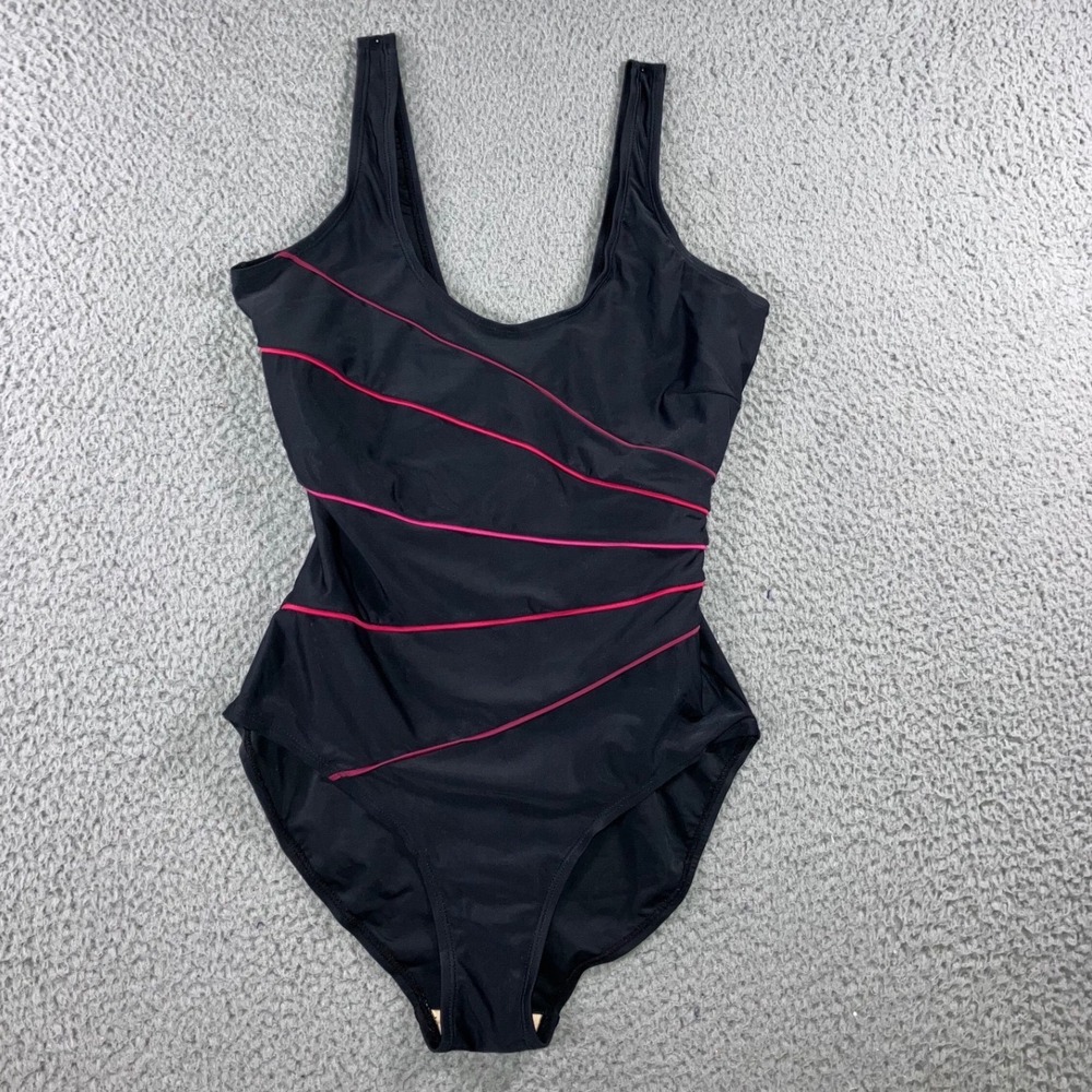 One Piece Swimsuit Women 12 L Black Pink Scoop Neck Tank Sporty Classic Beach
